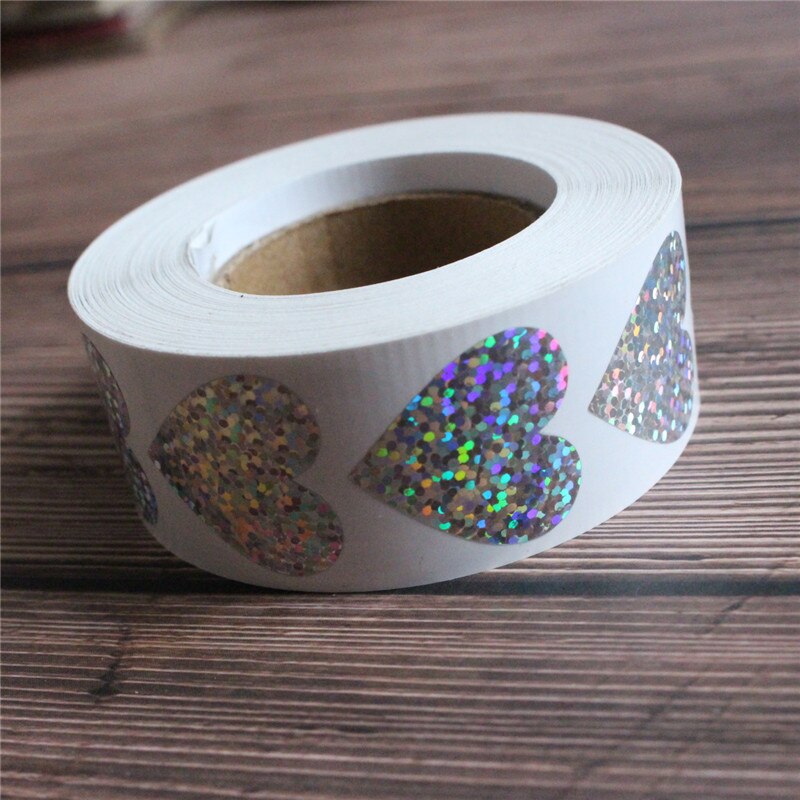 Glimmende zilveren hartstickers 500 stuks per rol kerstpakketlabels bruiloftdecoratie taartbakzegels