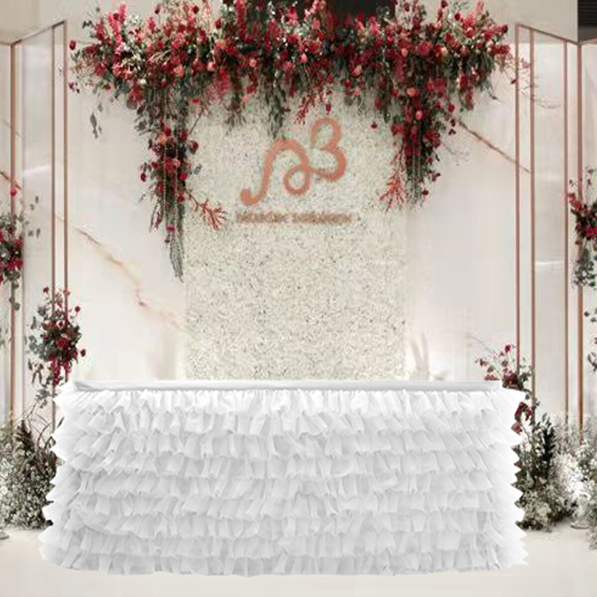 Bord nederdel tyl bord nederdel til bryllup dekoration baby shower fødselsdag fest fest bryllup bord fodpaneler 180 x 77cm: Hvid