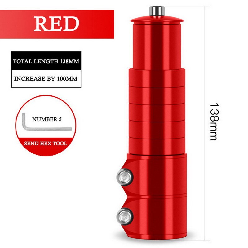 Mountain Bike Bicycle Fork Stem Extender Handlebar Bike Neck Front Fork Lift Head Tube Extender Accessories Universal: red