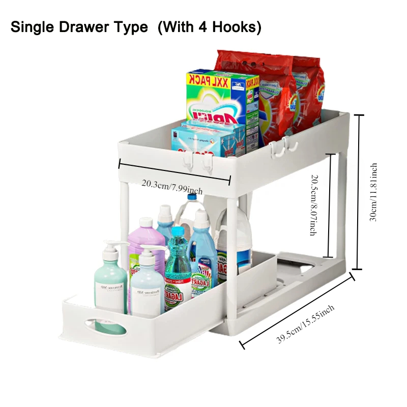 Under Sink Bathroom Organizer Drawer Pull Out 2 Tier Multipurpose Rack Cabinet Kitchen Countertop Home Storage Organizer: light green