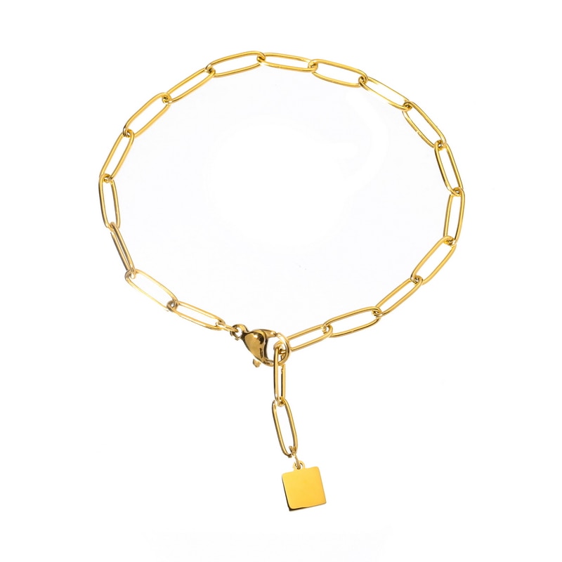 YUN RUO Gold Überzogene Quadratische Anhänger Kette Armbinde Beliebte Frau mädchen Edelstahl Schmuck Zubehör Nicht Verblassen