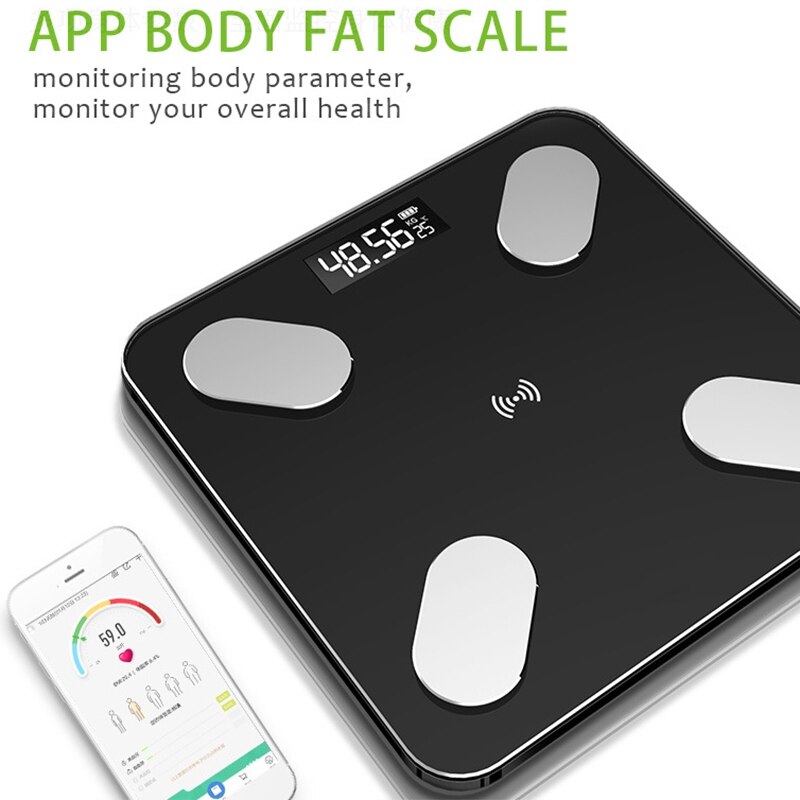 Bluetooth weegschaal lichaamsgewicht badkamerweegschaal slimme weegschaal met achtergrondverlichting lichaamsgewicht water spiermassa bmi