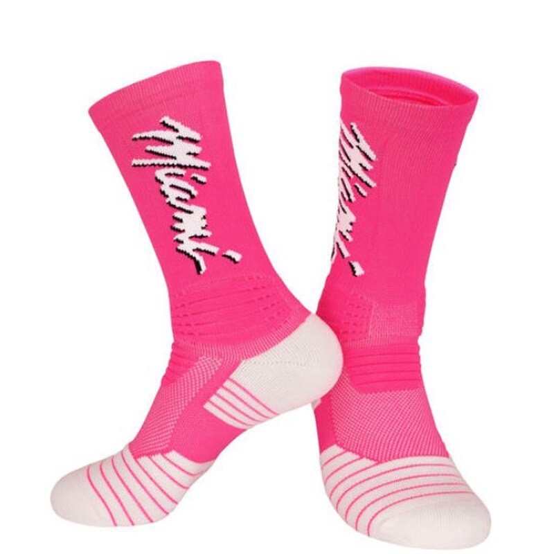 Mens Basketball Socks Terry Cushion Pad Thick Clubs Players Socks with Text logo Fast: Rose red