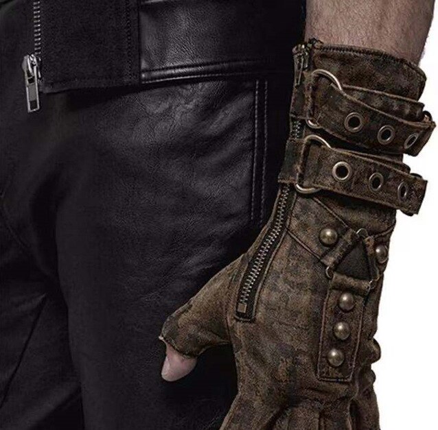 Guantes de cazador Retro para hombres, accesorios de Cosplay Medieval, Steampunk, de cuero Pu, remache renacentista, protector de brazo, hebilla de cinturón: Color2
