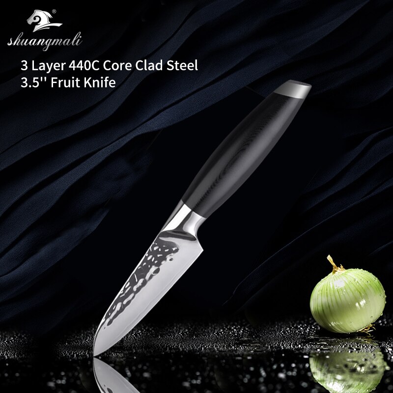 Utility Home Kitchen Knife Set 440C Forged Stainless Steel Chef Knives Set Slicing Paring Steak Chinese Cleaver Chef Knife Set: 3.5 Inch Fruit Knife