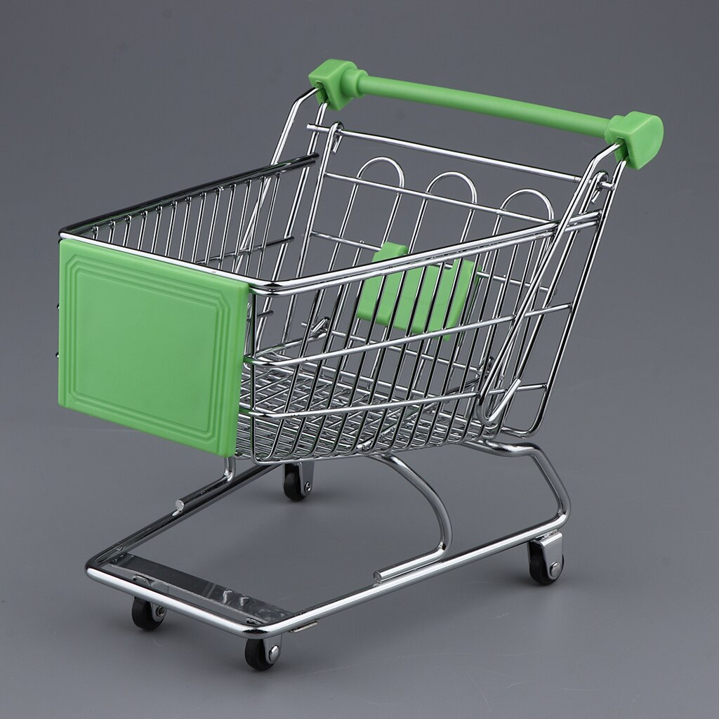 Mini supermarked håndkærre indkøbskurv mode skrivebordsdekoration, super sød vogn legetøjsholder skrivebord tilbehør: Grøn