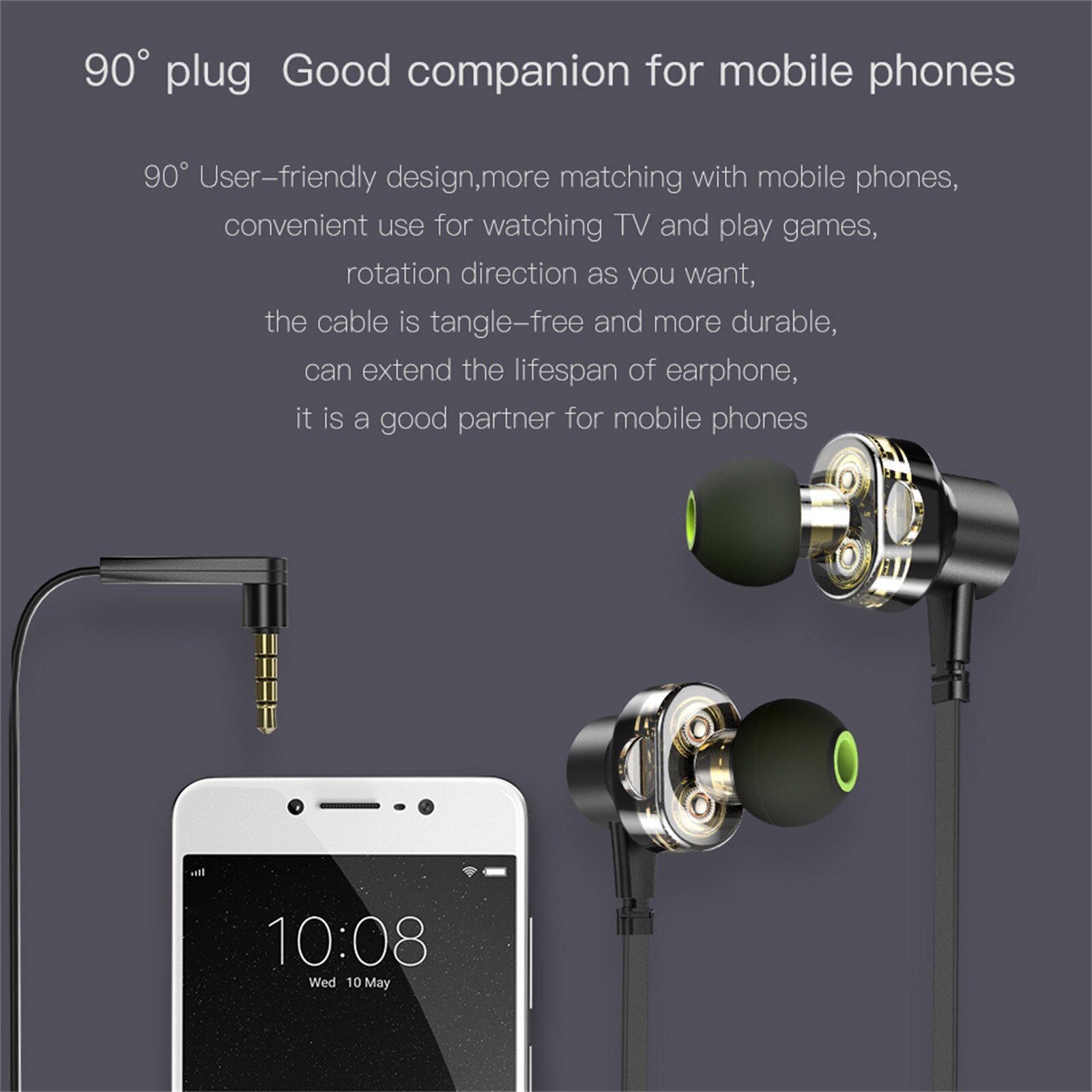 Z1Double Moving 3.5MM In-Ear Stereo Earphone Metal Sport Bass Earphone Noise Isolating Music Headset for all phones