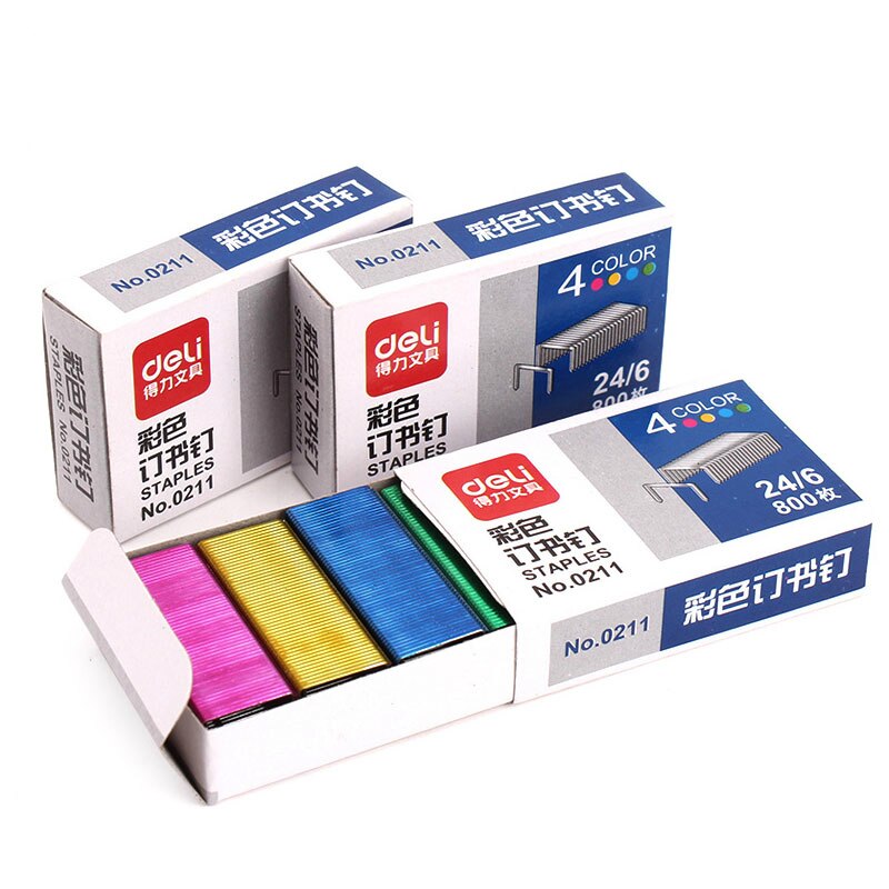 2 boxes 0211 Colorful Stainless Steel Staples Office Binding Supplies 800/box 1.2*0.6cm Metal Staple