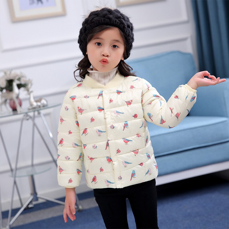 girls cotton coat autumn and winter baby warm floral small cotton jacket children warm down cotton jacket: Ivory / 24M