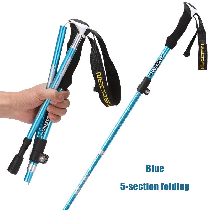 Fem seksjon foldestav 7075 aluminiumslegering stål rett grephåndtak turstang trekking stang turstokk: Blå