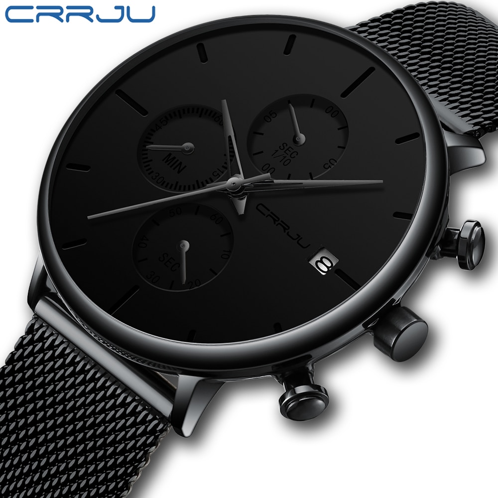 Crrju ur herre vandtæt slim mesh rem minimalistiske armbåndsure til mænd quartz sportsur ur relogio masculino