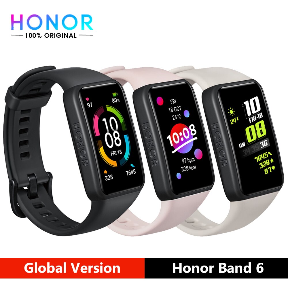 Honor band 6 smartwatch (globale version) mit herzfrequenz- und stressmonitor, 1.47- zoll-amoled-display, fitnessarmband für damen und herren