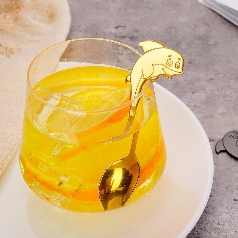 Cute cartoon colorful stainless steel spoon children cartoon dolphin spoon Dessert coffee milk tea small spoon
