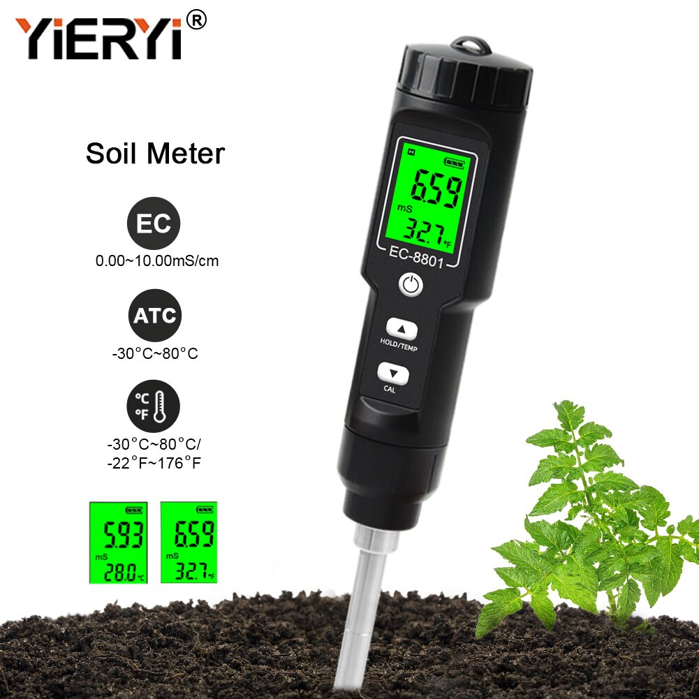 Yieryi-probador de tierra EC/TEMP, 0,00-10,00 MS/s, medidor Digital de mano para jardín, herramientas de prueba de suelo, plantas en maceta, jardinería y agricultura,