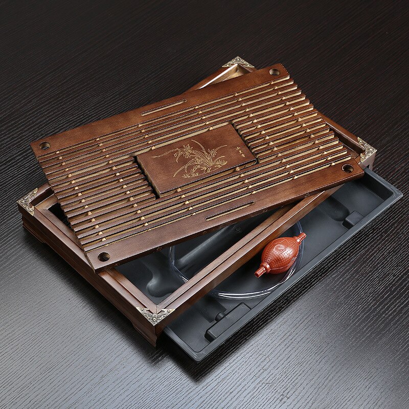 Bandeja de chá de madeira maciça conjunto de chá kungfu gaveta de drenagem de água chinesa bandeja de chá 43x27x5.5cm
