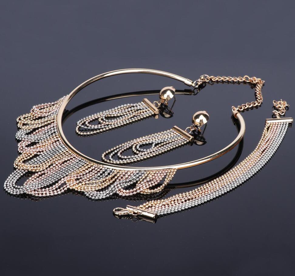 Nigerian Wedding African Beads Jewelry Sets Crystal Necklace Sets Gold Color Jewelry Set Wedding Accessories Party: Multi