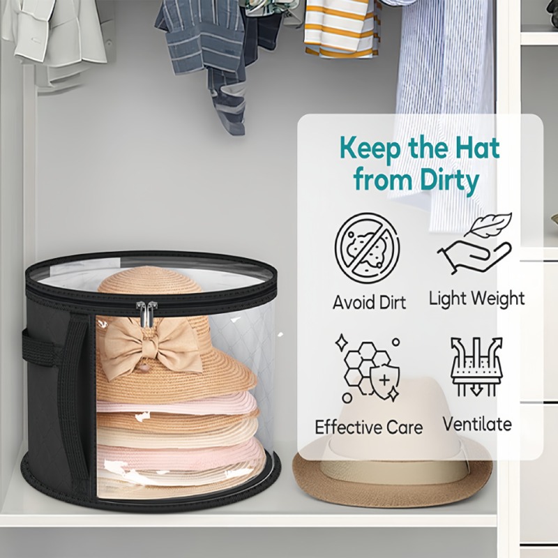 Hat Storage Box Non-woven Clear Storage Bucket Foldable Travel Storage Box with Zipper Clothes Hat Large Capacity Organizing Bag