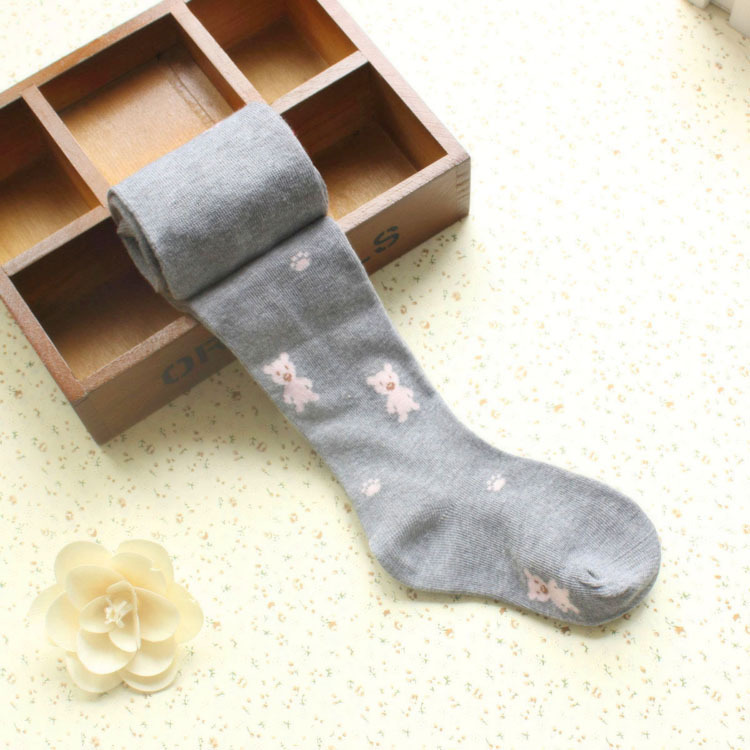 #39 för flickor höst vinter tecknade strumpor barn strumpbyxor flicka 1-9 år flickor strumpbyxor bomull björnkläder: Grå / 7 to 9t