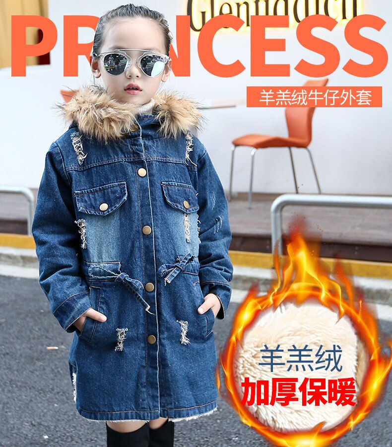 Veste d'hiver pour filles | Manteau de fourrure épais en velours pour adolescentes, tunique en Denim pour adolescentes de 3-4-5-6-7-8-9-10 11-12-13-14 ans