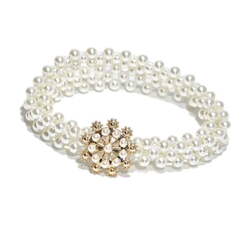 Ceinture élégante en forme de cœur et de fleur pour femme, tenue d'été avec perles, élastique, avec chaîne en cristal