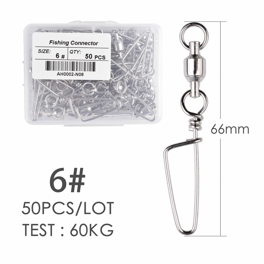 50pcs Fishing Ball Bearing Swivel with Coastlock Snap 0-6# Stainless Barrel Swivels Hook Lure Fishing Connector Tackle Box: black