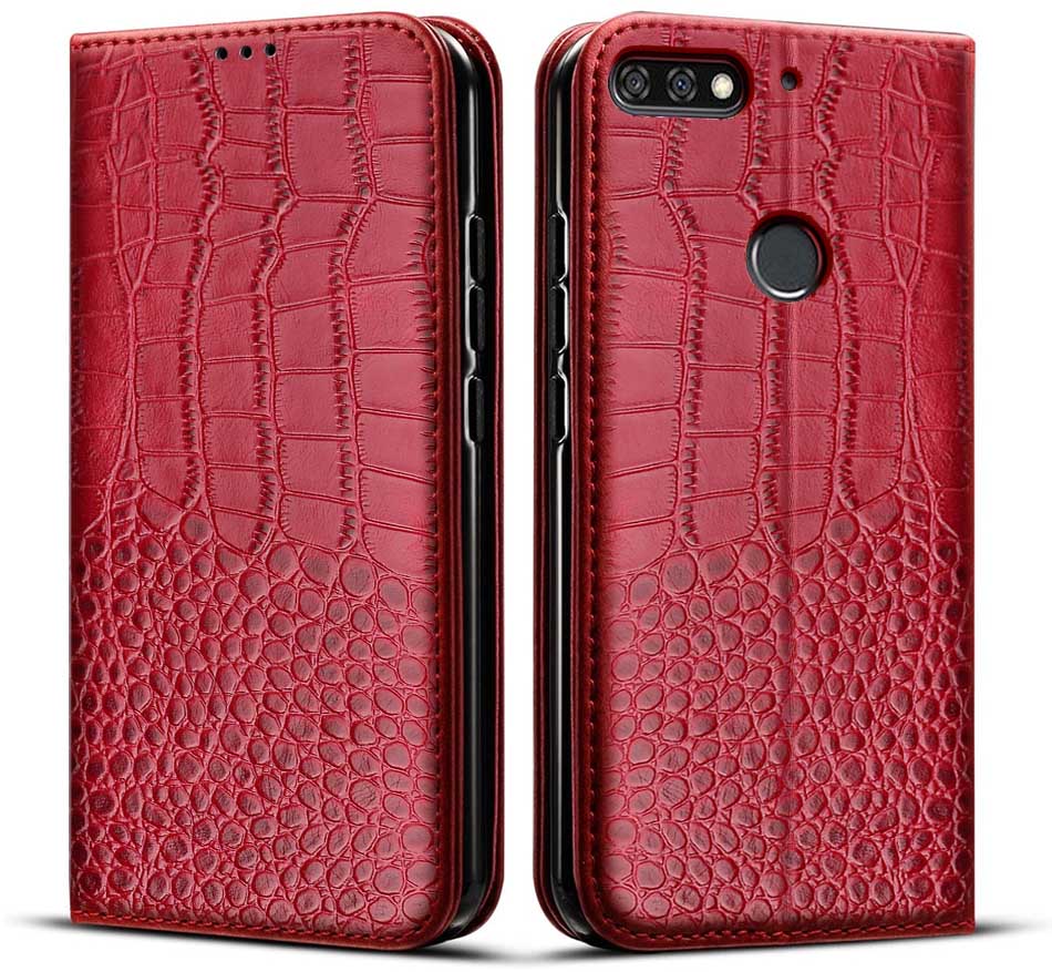 Case For Huawei Honor 7C Case On Huawei Honor7C 5.7 inch flip leather Cover For Huawei Honor 7C Aum-L41 Cases Coque: Style 1 Red