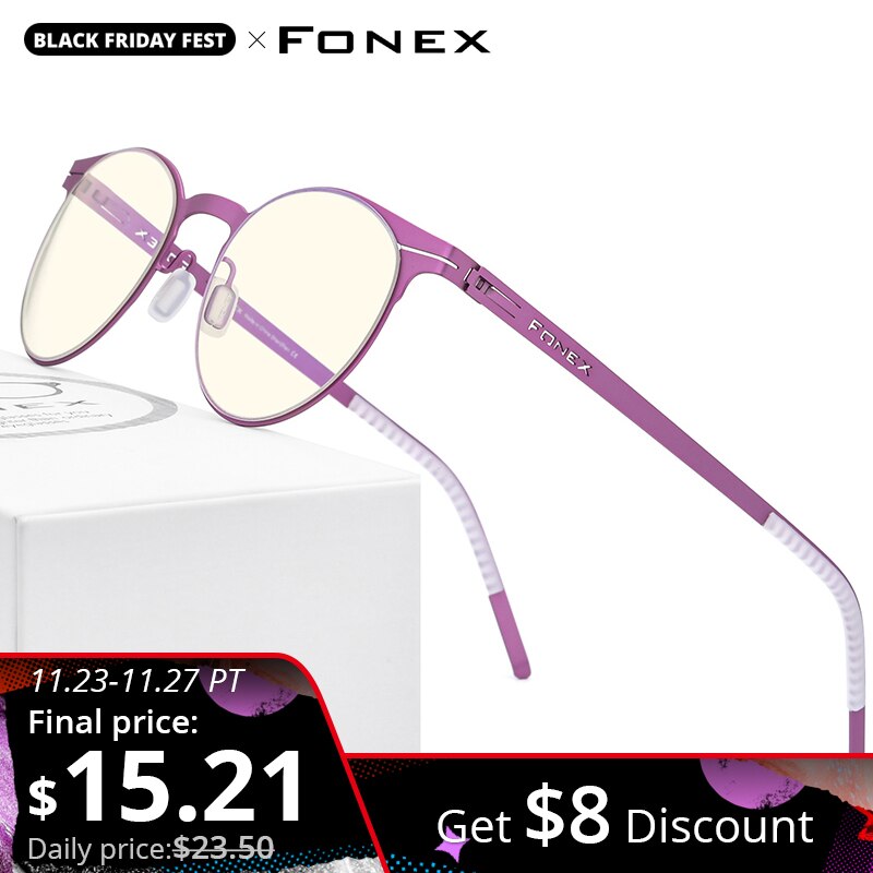 Fonex blåt lys blokerende briller kvinder runde uv-stråler filter computerspil skrueløse briller rammer fab 014