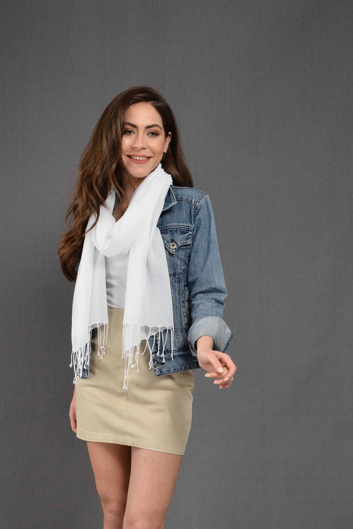 Fular de algodón para mujer, chal Unisex con pintura plana blanca, pashmina de de , para las cuatro estaciones,