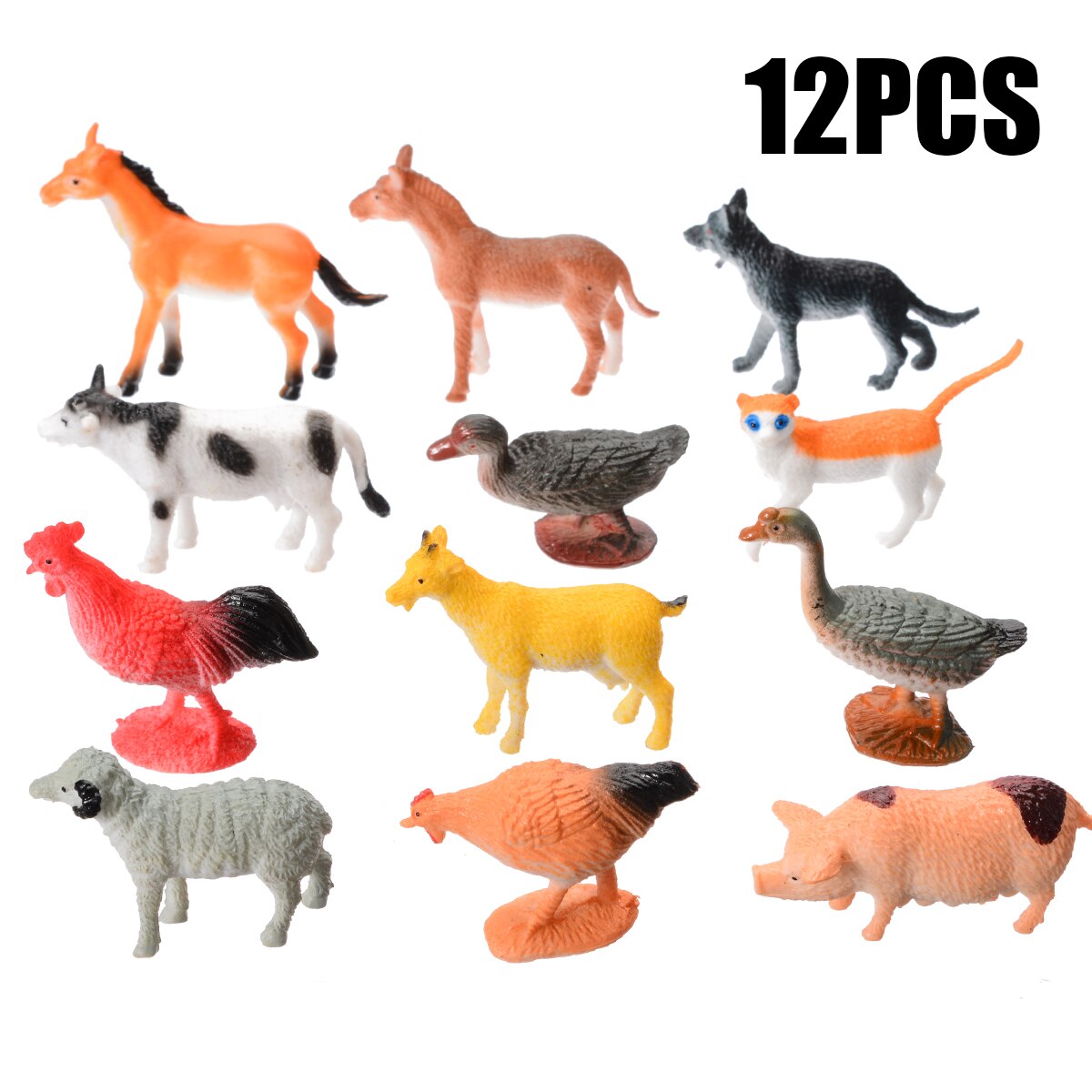 12 stks/set Plastic Wilde Farm Yard Dieren Model Varken Koe Paard Hond Kat Kinderen Speelgoed Set Speelgoed