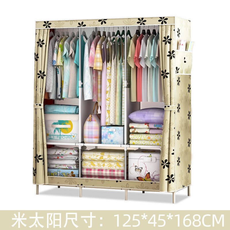 DIY Non-woven Folding Portable Wardrobe Bedroom Furniture Bedroom Storage Cabinet Simple modern dustproof wardrobe: Light yellow