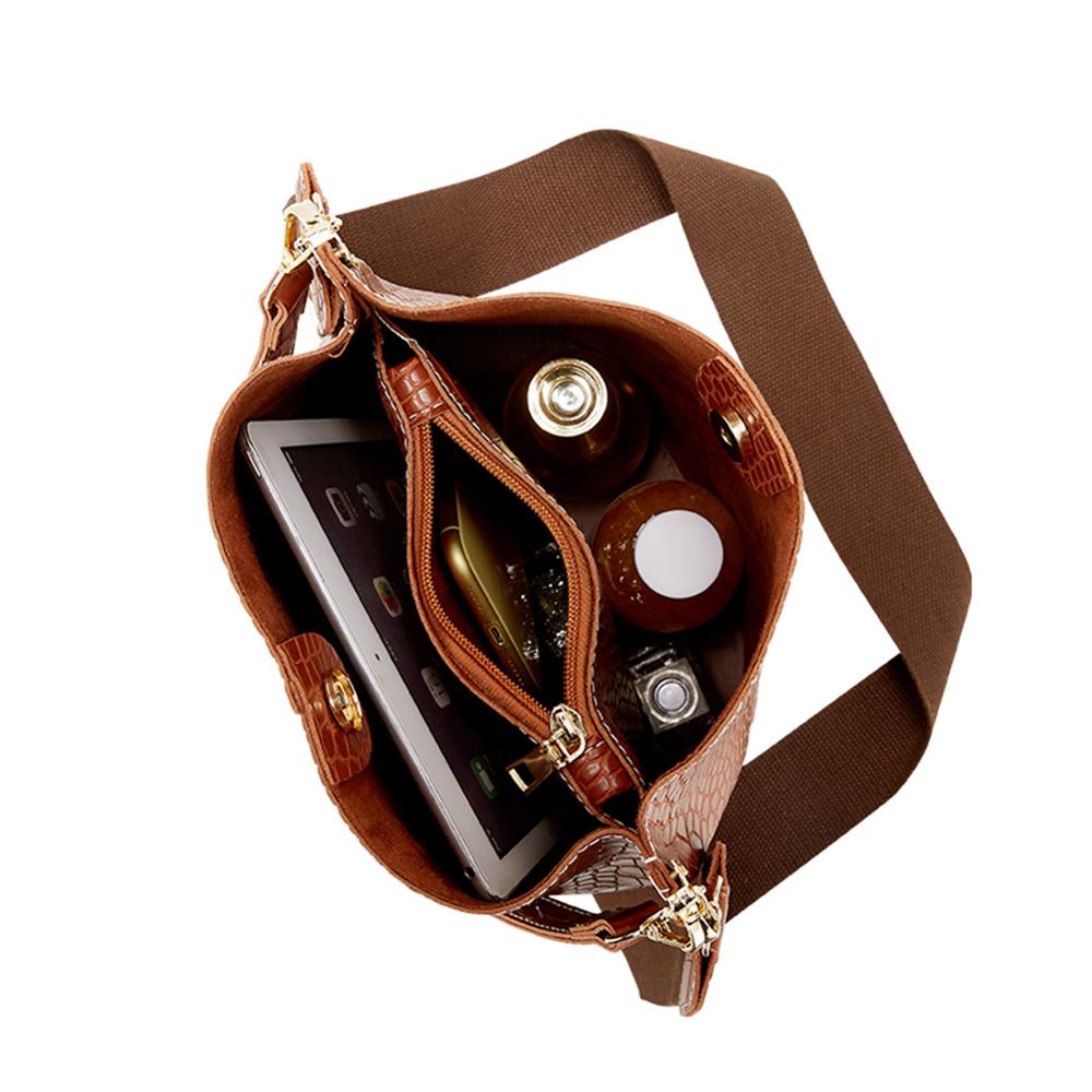 Vintage Casual Bucket Bags for Women Shoulder Bag Crocodile Pattern PU Leather Messenger Bag Big Tote Popular Style