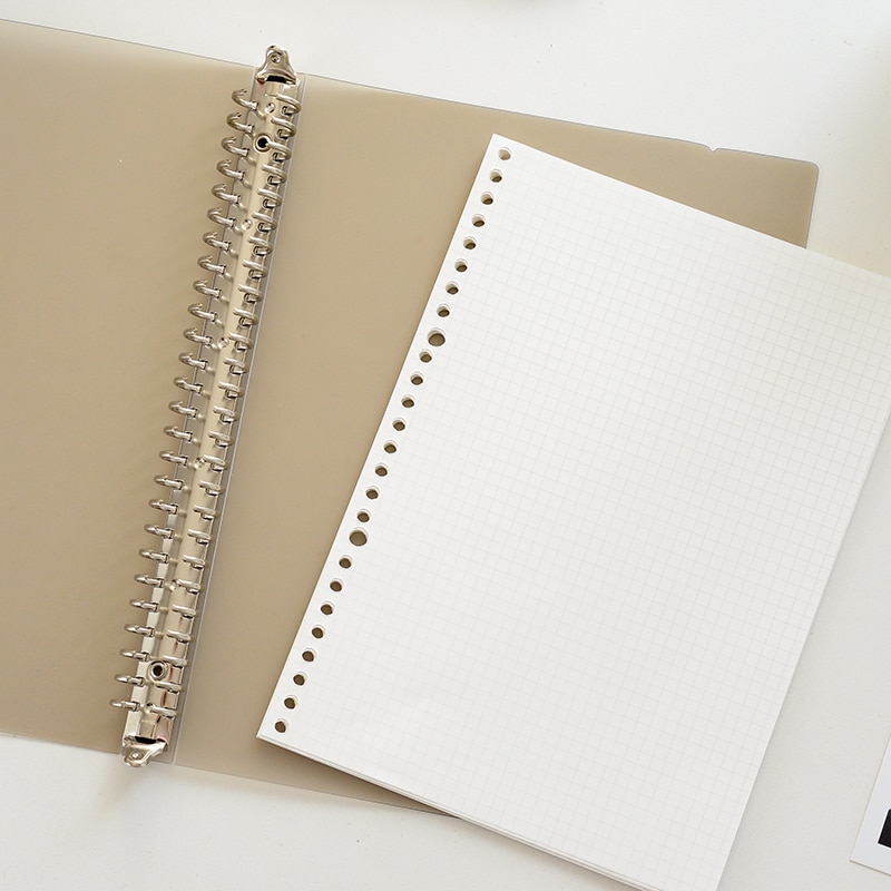 Catena Stationery Grey Translucence Binder A4/B5/A5 Loose-Leaf PP Shell Porous Paper Clip Folder File Organizer Office Accessory