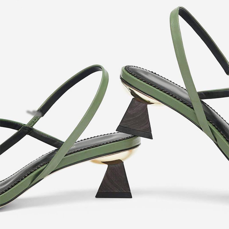 Geometriske hæl cross-tie hjemmesko sandaler glide på smalle bånd højhælede sandaler kvinder åben tå sommer sandaler