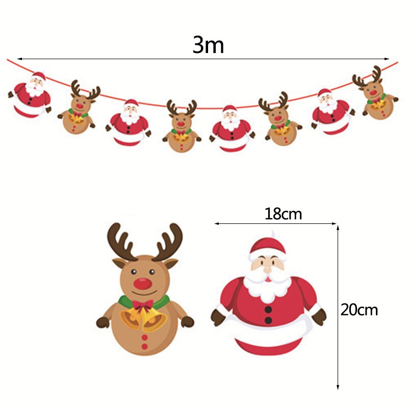 3m Länge Santa Claus Weihnachten Baum Zauberstab Hängen Papier Girlande Weihnachten Baum Dekoration Elch Socken Sterne freundlicher Frohe Weihnachten Banner: G08 Elch santa claus