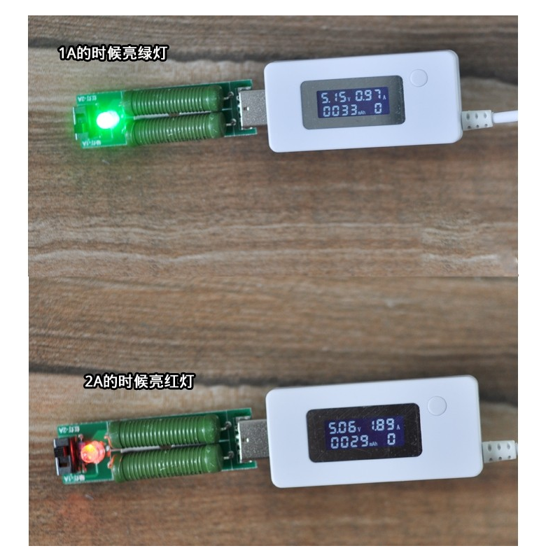 LCD Micro USB Lader Batterij Capaciteit Spanning Stroom Tester Meter Detector Wit/Zwarte Kleur + Belastingsweerstand 2A/ 1A met Schakelaar