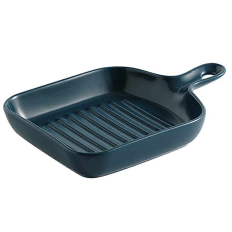 Matte Ceramic Baking Plates Unique Square Individual Pasta Lasagna Dish with Single Handle Small Dinner Plates HKS99: Blue