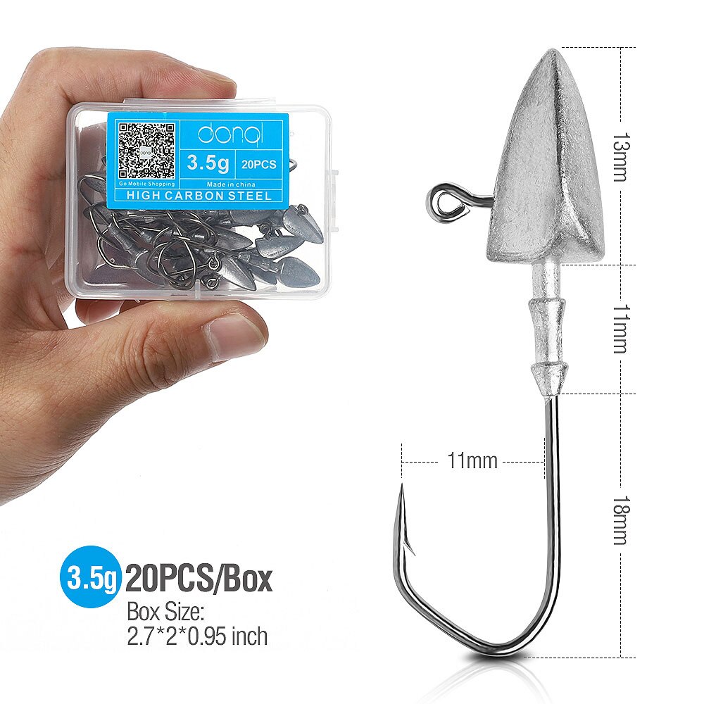 Donql 20 stuks/set lood jigkop vishaak weerhaak karper vishaak 3.5g 5g 7g 10g 14g voor zachte worm kunstaas vishaak uitrusting: 20 stuks 3.5g
