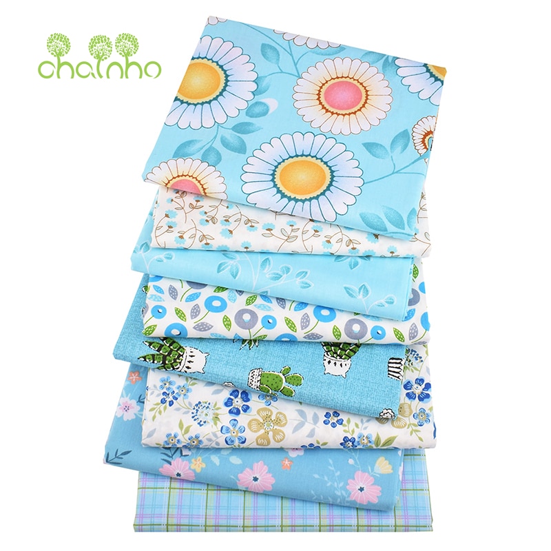 Chainho,8pcs/Lot,Blue Floral Series,Printed Twill Cotton Fabric,Patchwork Cloth,DIY Sewing Quilting Material For Baby & Children