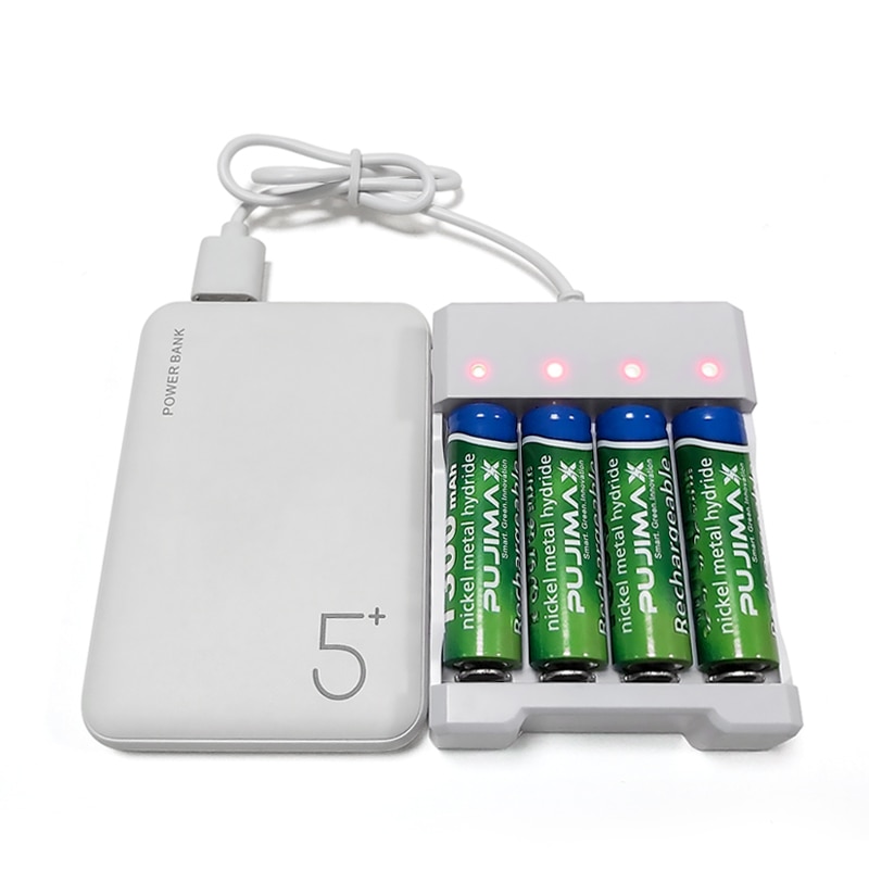 Adaptador de carregador de bateria pujimax, adaptador universal de 4 ranhuras para carregamento de bateria aa/aaa