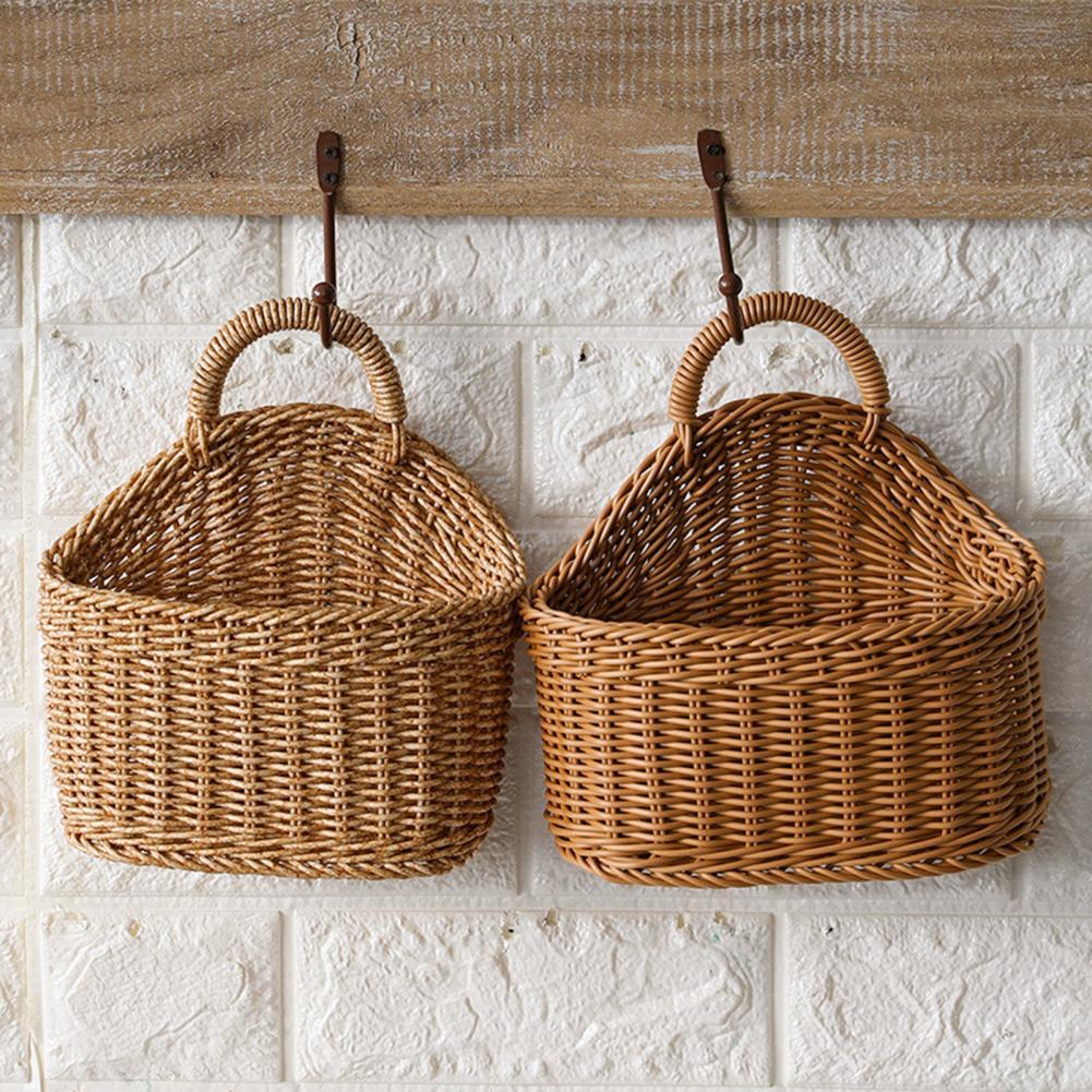 Panier de rangement en rotin multicolore, joli panier de rangement en osier, avec poignée, durable