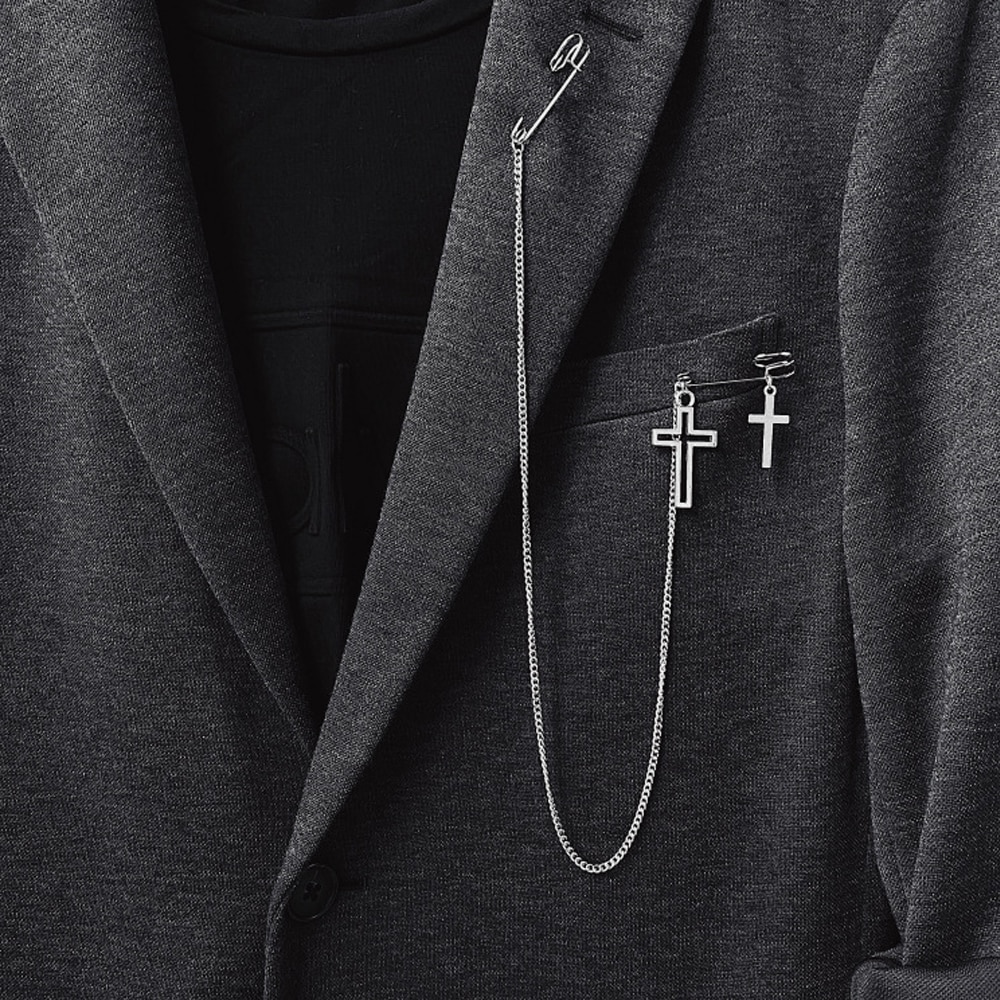 Anzug Punk Stift Clip kette brosche für männer und frauen lange kreuz Stift brosche zubehör