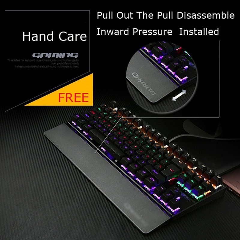 K28 Backlit Gaming Mechanical Keyboard Colorful LED USB Wired Game Keyboard 26 Keys Anti-ghosting Free Hand Care
