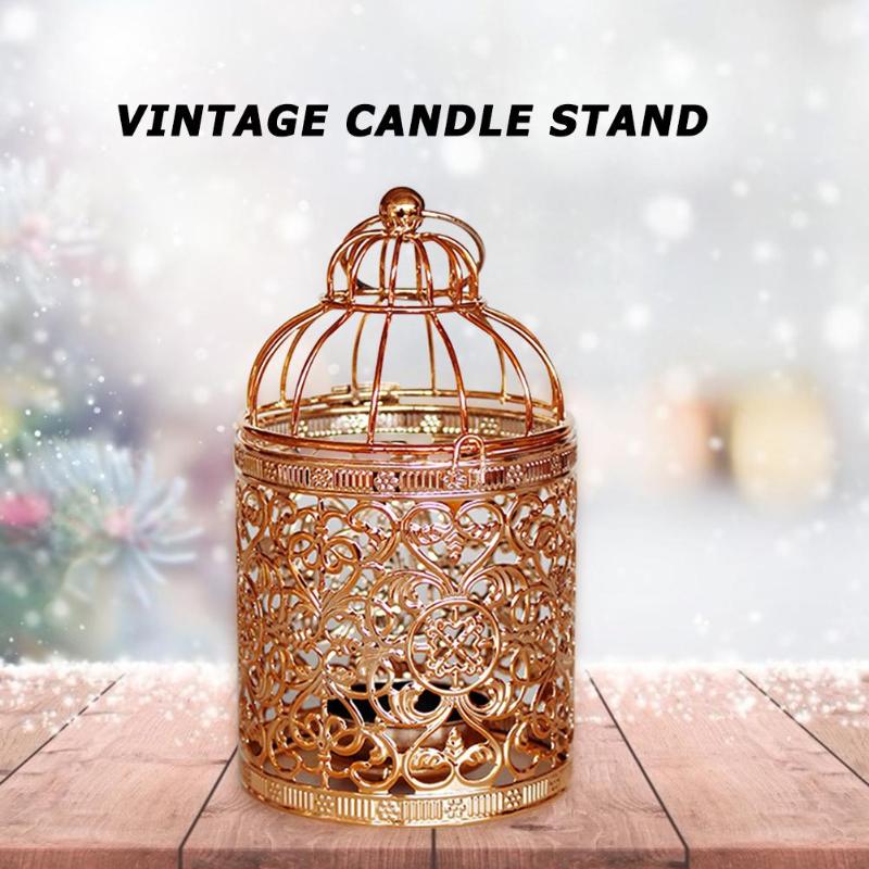 Retro Europe Style Metal Iron Act Birdcage Tea Light Candlestick Rose Gold Hanging Lantern Desktop Ornaments Home Decor