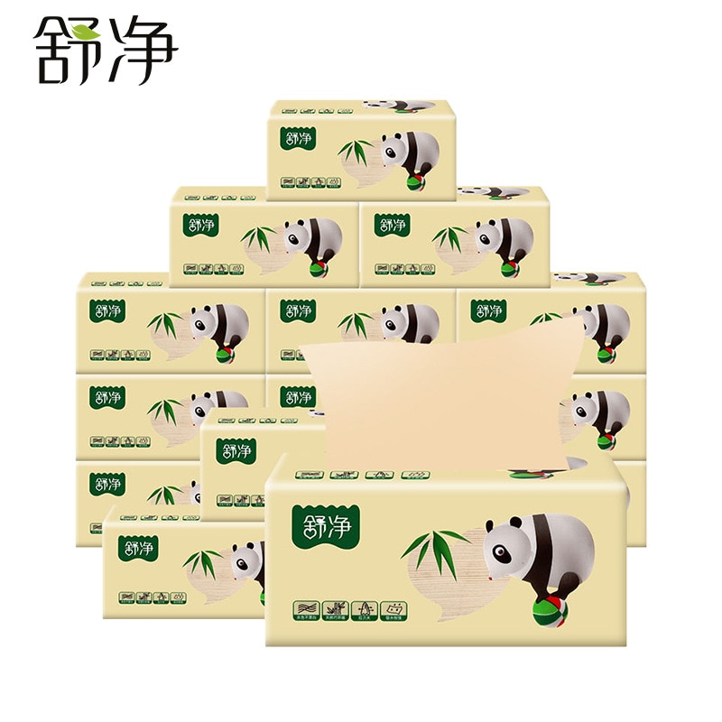 Shujing 3 Layer 100 Originele Bamboe Pulp Natuurlijke Kleur Papier Voordelen Huishoudelijke Vierkante Servetten Hotel Facial Weefsels