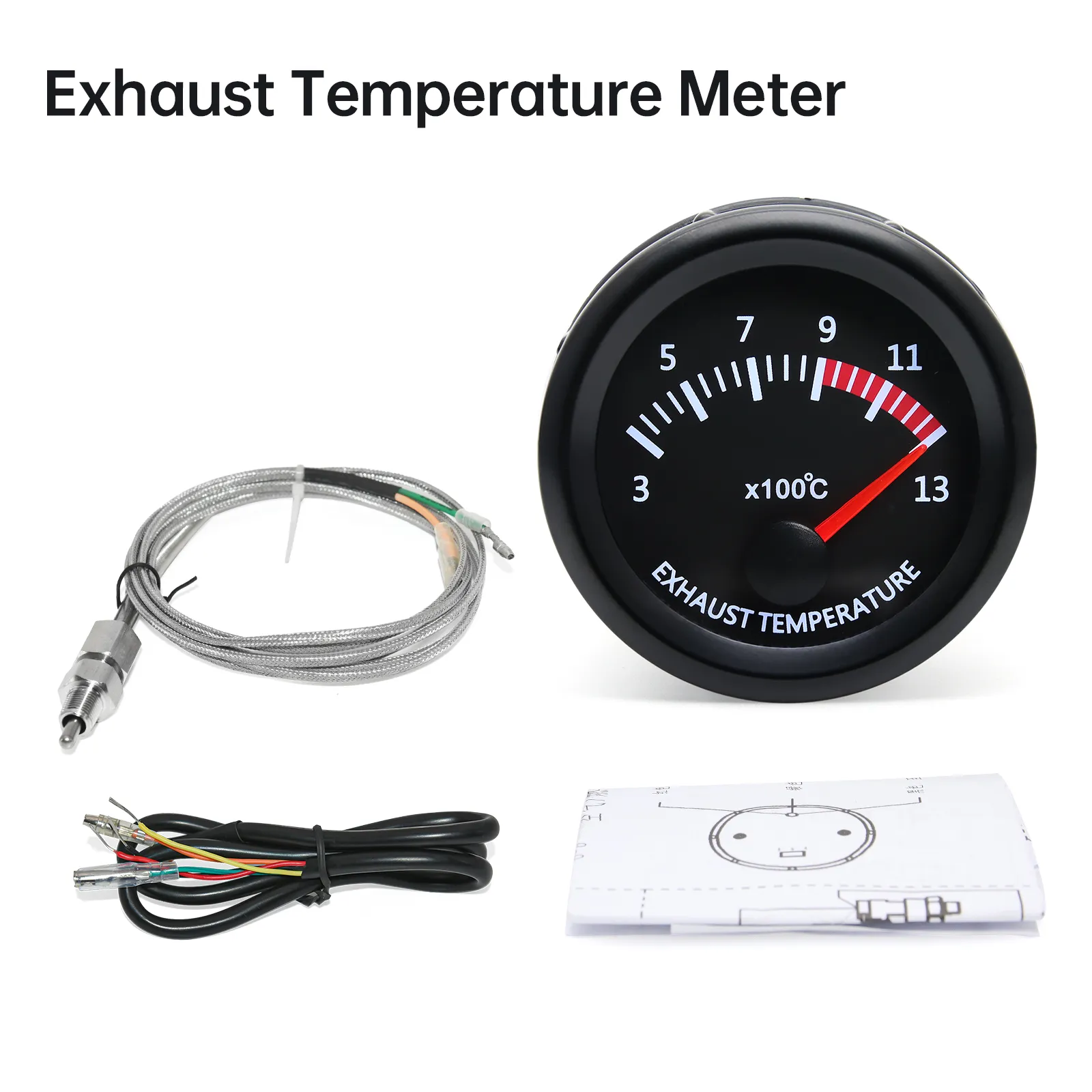 52mm 2" Car Exhaust Gas Temp Gauge 300~1300 Celsius Universal Auto Exhaust Gas Temp Gauge Ext Temp Meter With Sensor for 12V Car