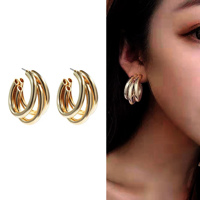 Boucles d'oreilles rétro en métal or en forme de C pour femme, multiples bijoux, coréenne, argent, aiguilles, 2022, 2022