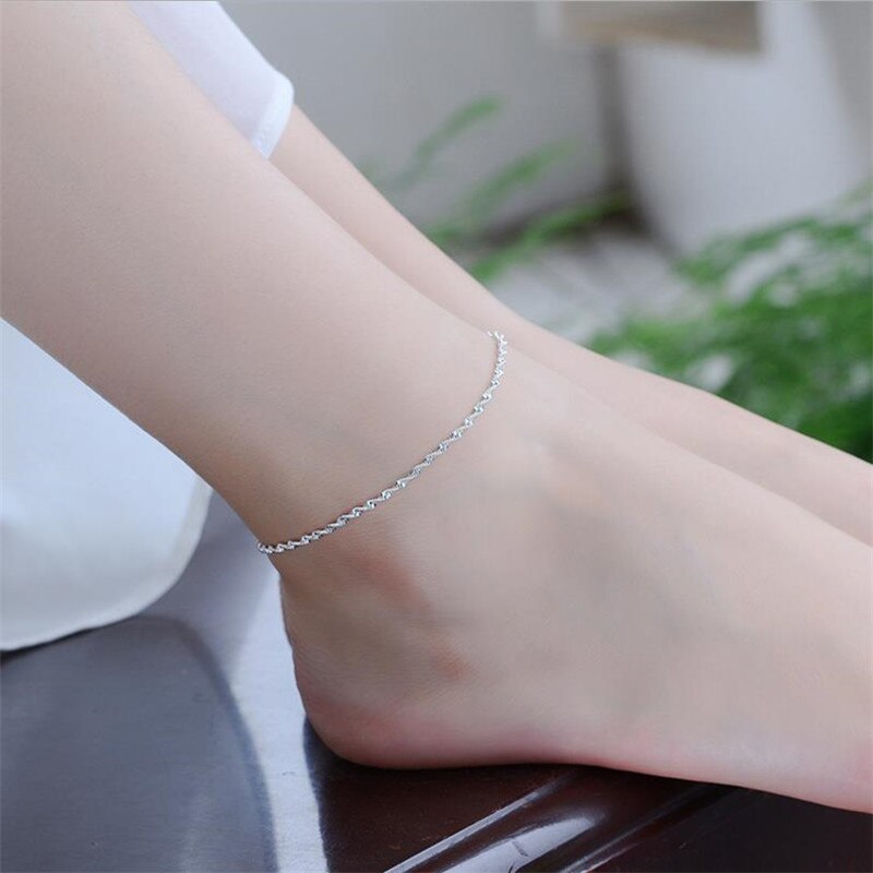 Vrouwelijke Zilver 925 Enkelbanden Sieraden Mode Wave Armbanden Voor Vrouwen Accessoires Zilver Vrouwelijke Enkelbandje Meisjes Verjaardag