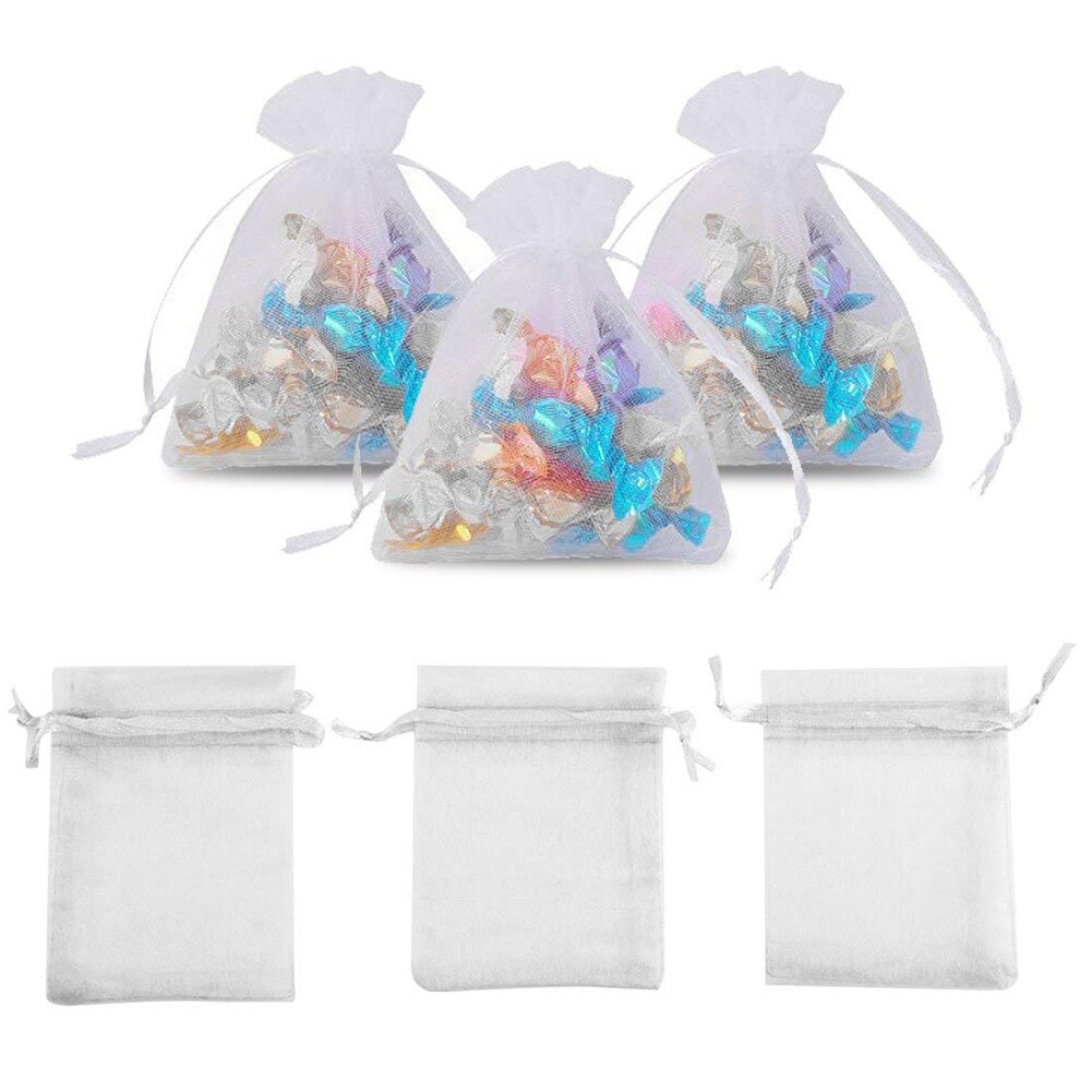 100 Stuks Witte Organza Tassen Sieraden Verpakking Tassen Wedding Favor Bags Koord Zakjes Snoep Zak Cadeau Voor Kinderen