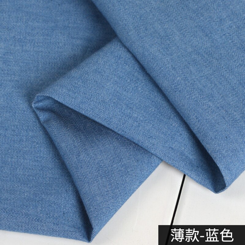 Washed Denim Fabric By The Meter for Sewing Jeans Shirts Clothes Thin Plain Blue Black Cloth Coats Thickened Winter Cotton Soft: Thin blue