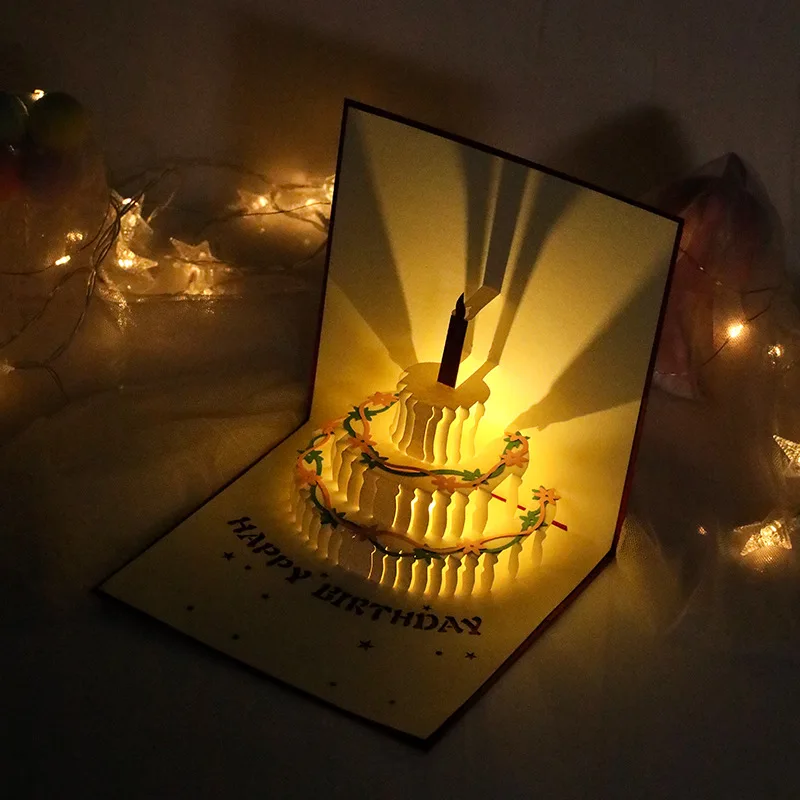 3D-Geburtstagskarte mit leichter Musik, Pop-Up-Kuchen, kreative Grußkarte, alles Gute zum Geburtstag, Party, , Nachrichtenkarten